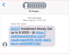 Spam group text about free money